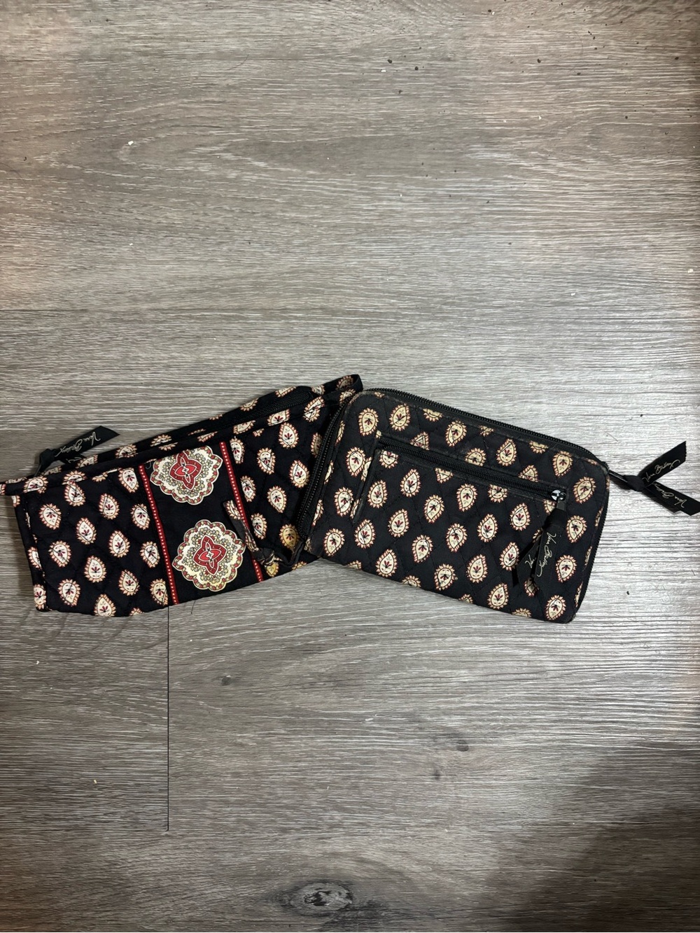 Retired Vera Bradley Black Paisley Quilted Wristlet and Zip Pouch Set